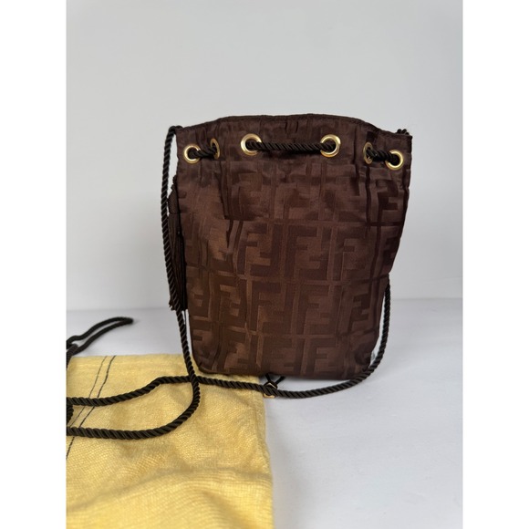 Fendi Drawstring Monogram Crossbody Bag Vintage Tassel Authentic - Picture 3 of 11